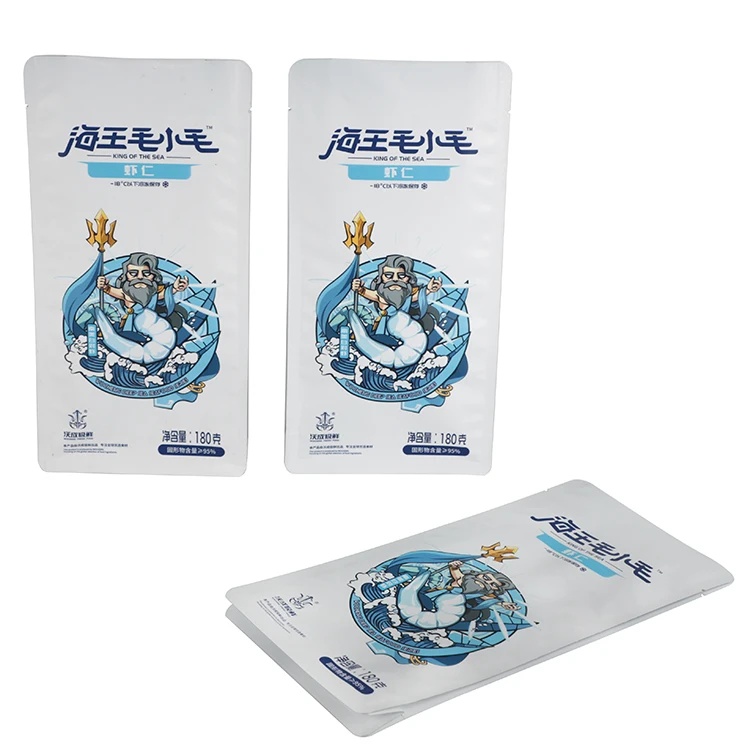 Custom Easy Tear Ziplock Dried Shrimp Dried Fish Frozen Aluminum Foil Bag Reusable 8 Sides Seal Seafood Flat Bottom Bag