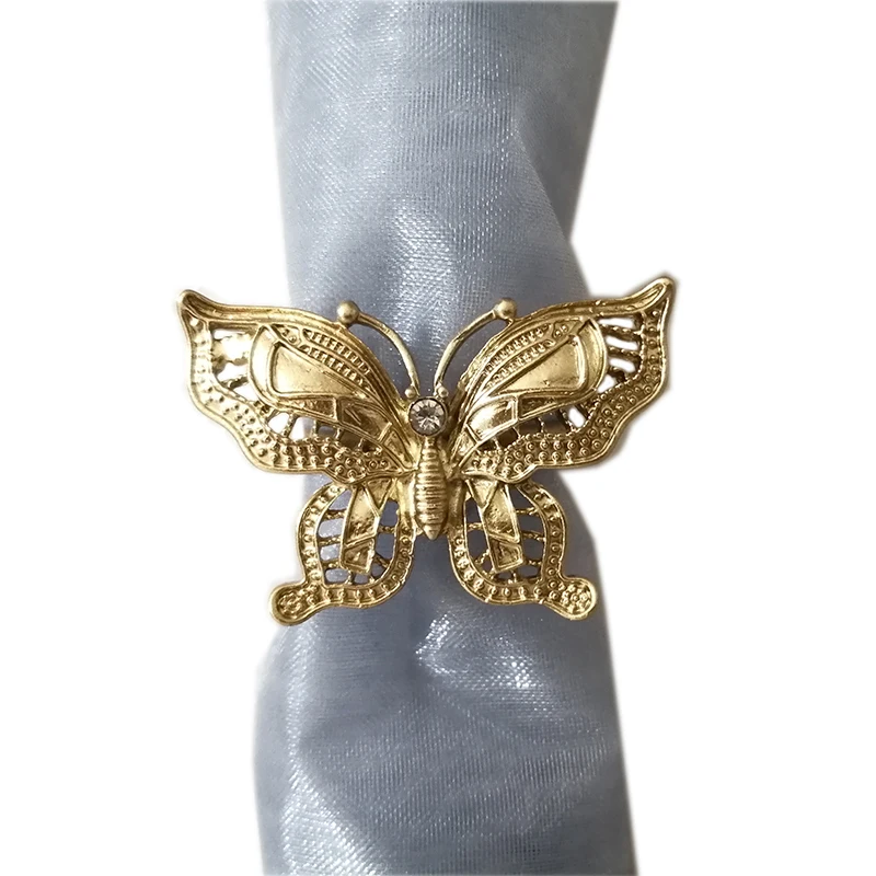 Gold Jeweled Butterfly Metal Zinc Alloy Napkin Ring Handmade Tabletop Decor Accessories