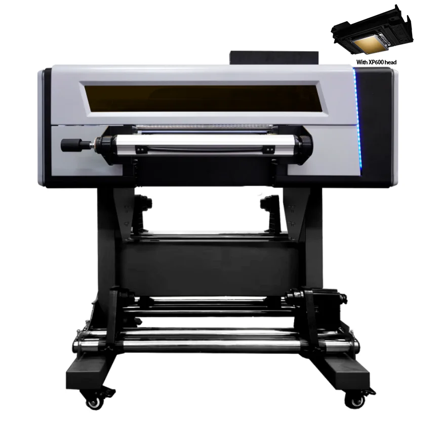 UV DTF printer with 4 xp600 heads roll-to-roll AB film cold transfer unlimited bottles, label available, gold foil