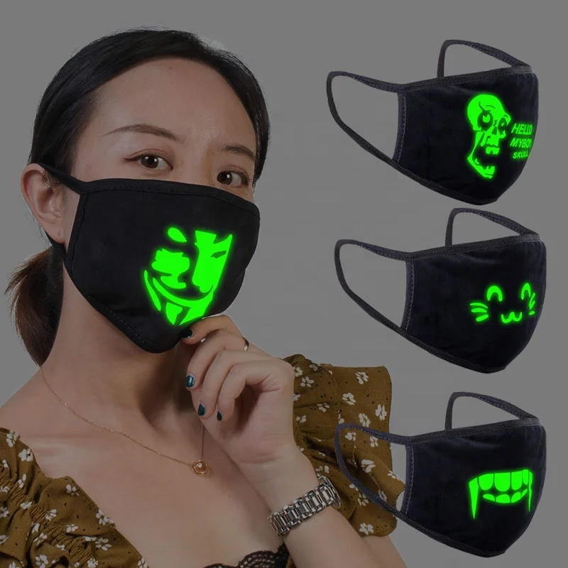 Black cotton fabric glow night face mask party night club sparkling cloth facemask