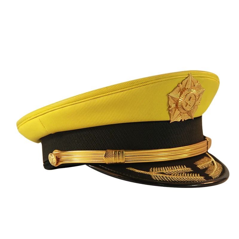 Factory wholesale ceremonial army officer hat  yellow colour military officer peaked hat