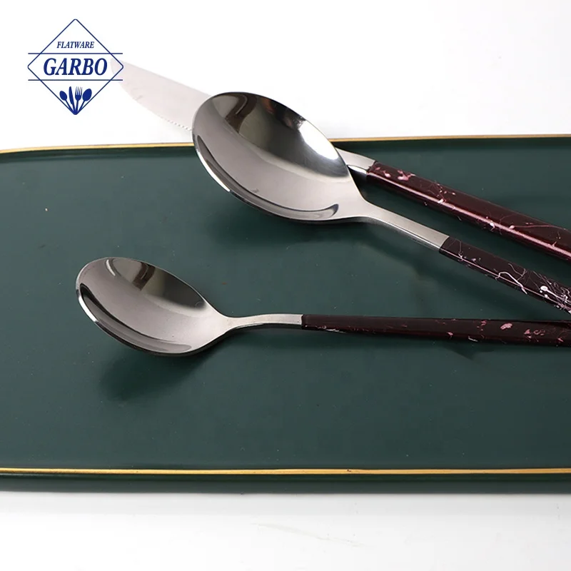 High quality Restaurant Hotel Wedding Flatware Tea Spoon Set Stainless Steel Tableware  Printed Sprayed Dessert Spoon for Cafe