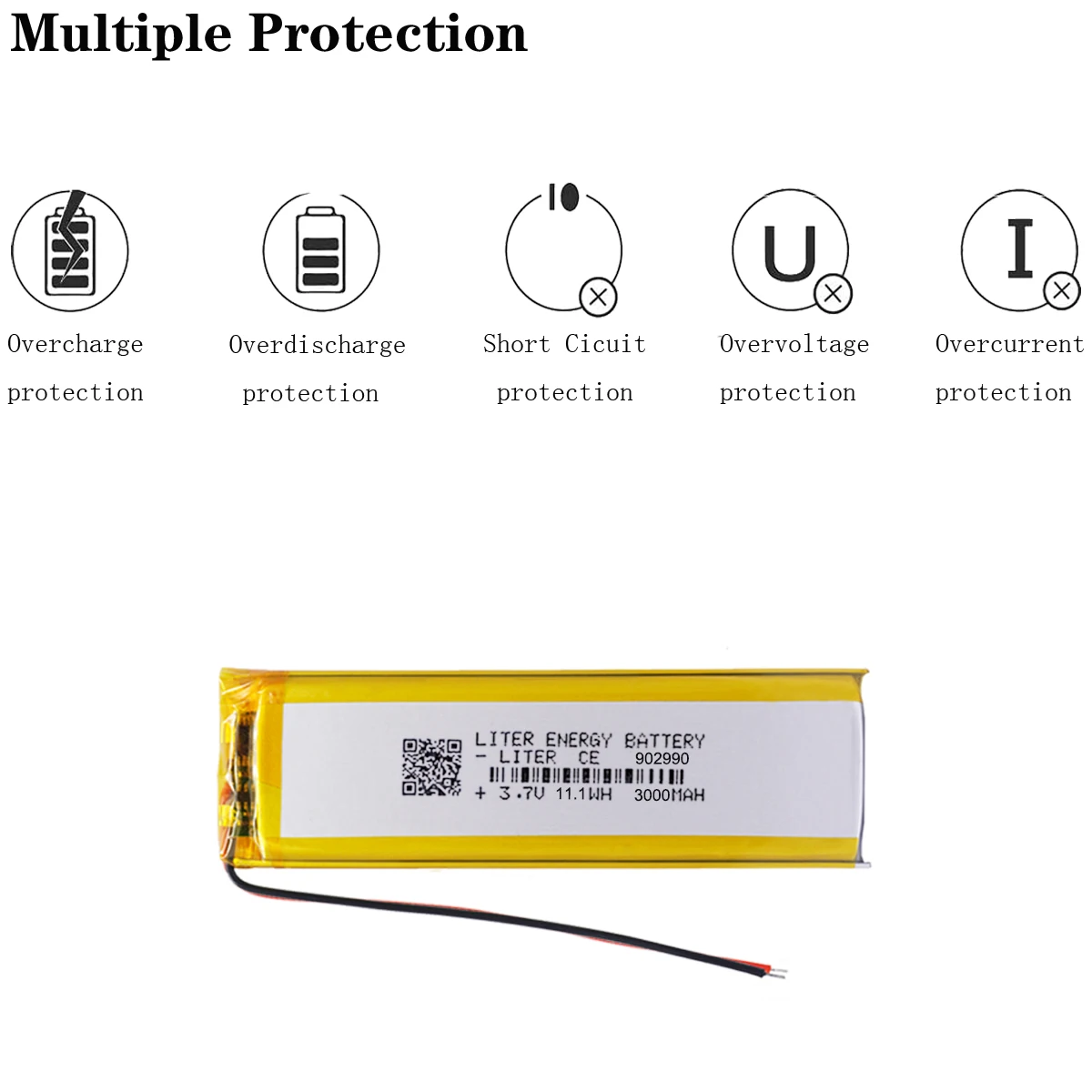 Small Rechargeable Lipo Battery Pack 3.7V 902990 3000mAh Single Cell with PCM OEM Battery