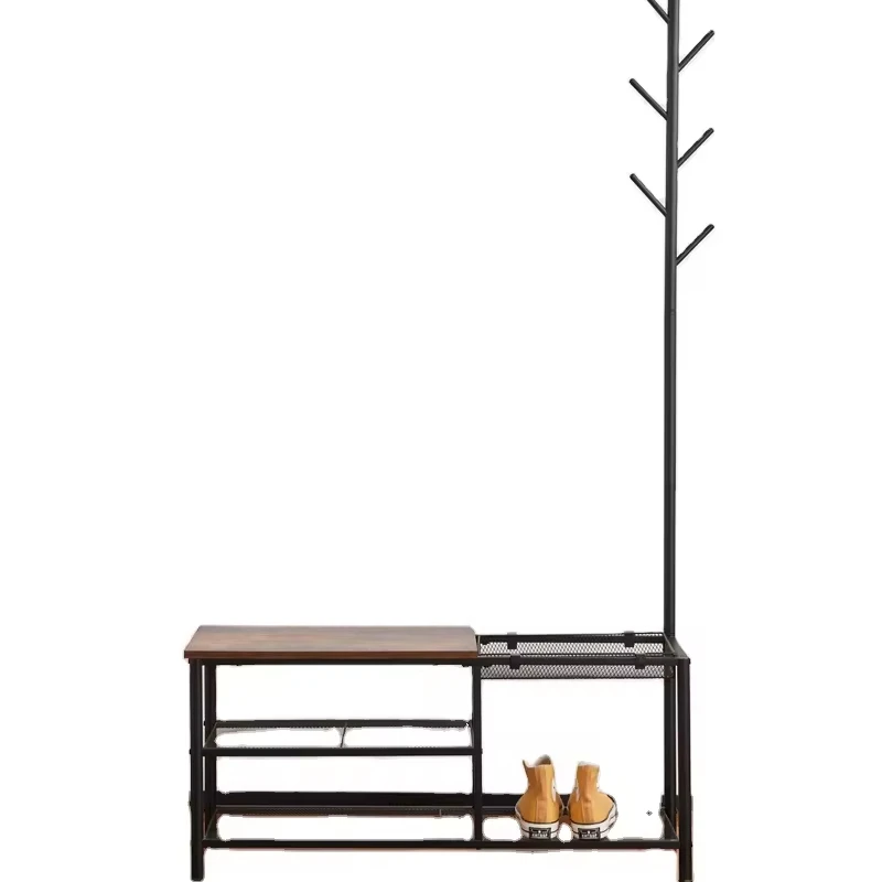 Luxury Wooden Rack Wall Hanger Hanger Floor Type Coat Rack Fixed Clothe Hanging Metal Clothing Apparel Display Shoe Rack Cabinet