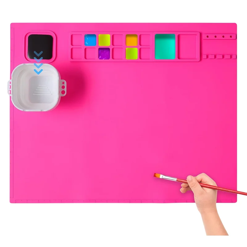 Custom Silicone Painting Craft Mat Soft Durable Drawing Mat BPA Free Silicone Rubber Art Mat with Cup for Kids