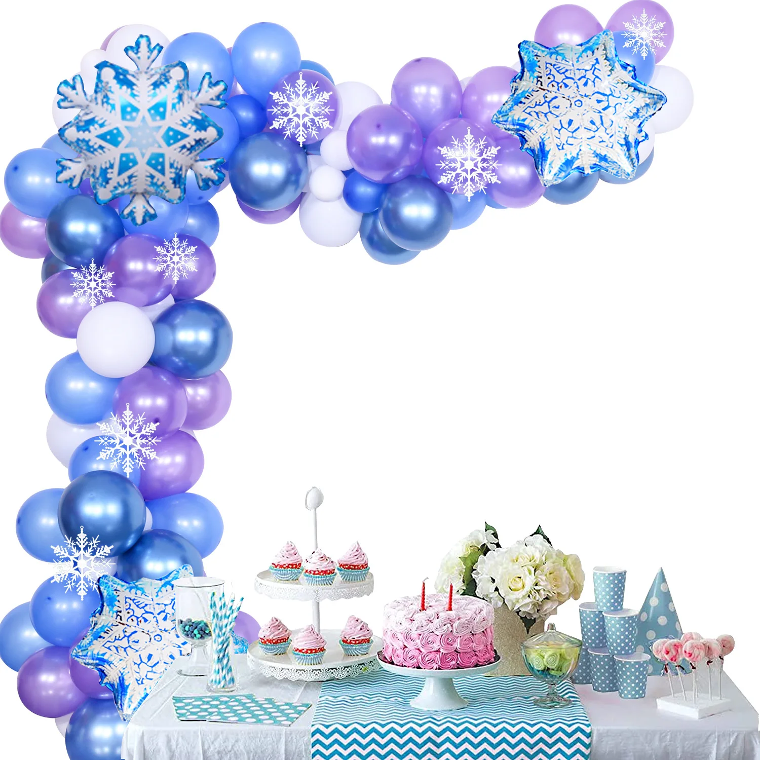 Frozen Themed Balloons Set Christmas Balloons Chain Decorative Christmas Snowflakes Blue Balloons Garland