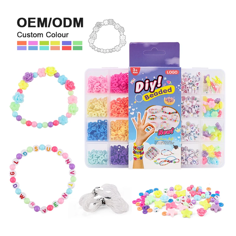 Leemook newest 24 grid Beads beaded Set For Jewelry Making Kids colorful DIY Acrylic Beads Toys Kit Box charm for jewelry making