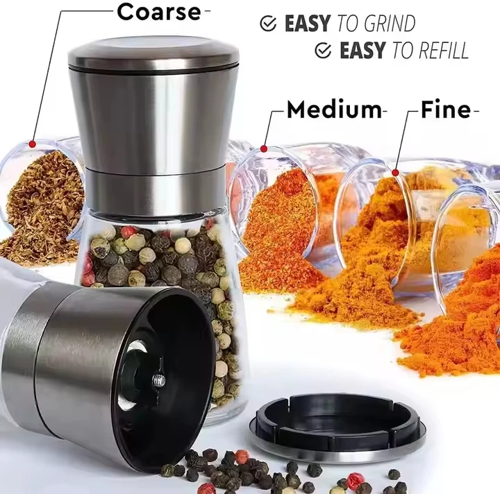 Kitchen Gadgets Glass Tools 1Pc Stainless Steel Salt and Pepper Mill Grinder Spice Herp Glass Muller Hand Mill Grinding Bottle