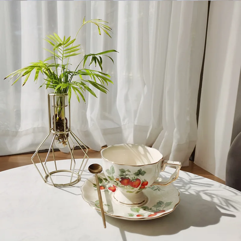 European Vintage Coffee Cup Set Saucer French Restaurant Ceramic English Gold-rimmed Large Teacups BL042902