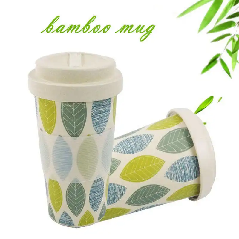 Bamboo Fiber Mugs Biodegradable Coffee Mugs 430ml Coffee Cup with Silicon Lid and Sleeve