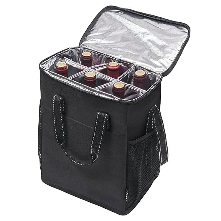 Custom Logo Oxford 6 Bottle Wine Insulated Cooler Bag Leakproof Thermal Travel Food Bag With Handles