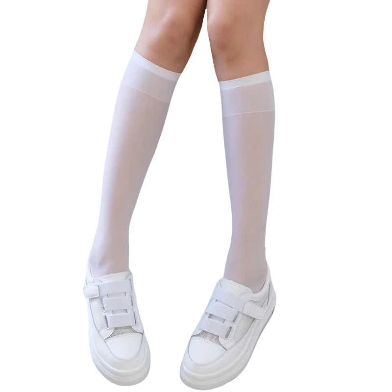 Knee-highs Spring Thin Black and White Calf Stockings Ins Trendy Female Student JK Mid Length Socks