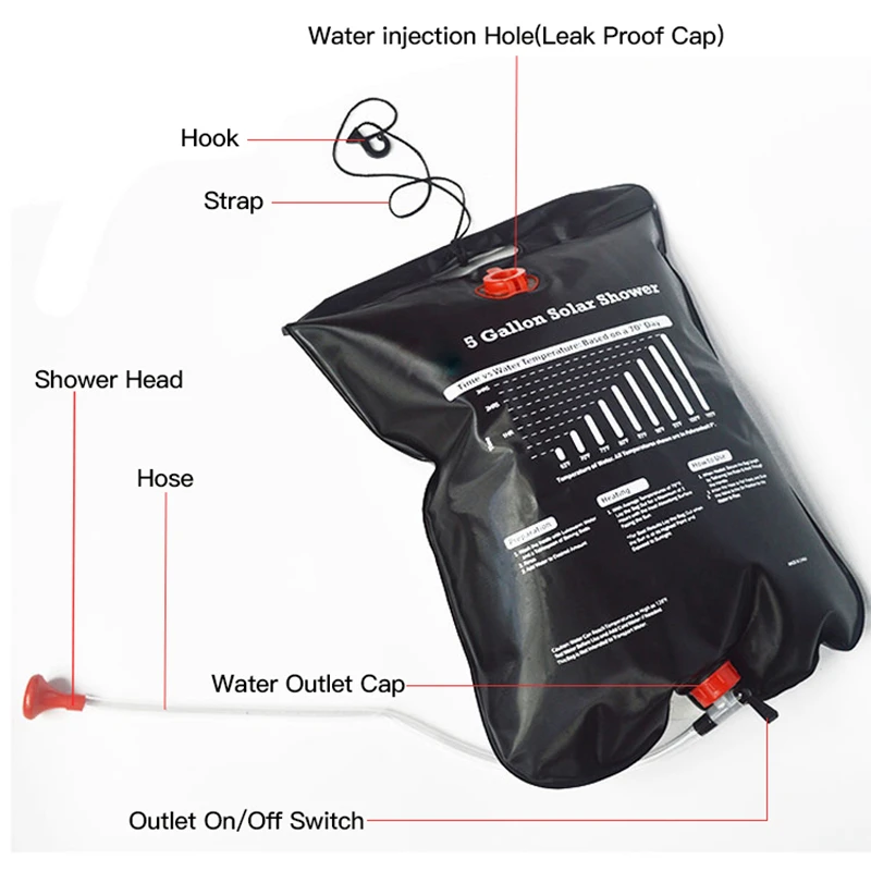 JW-075 Outdoor solar energy heated water shower hanging bag douche portable camping shower bag