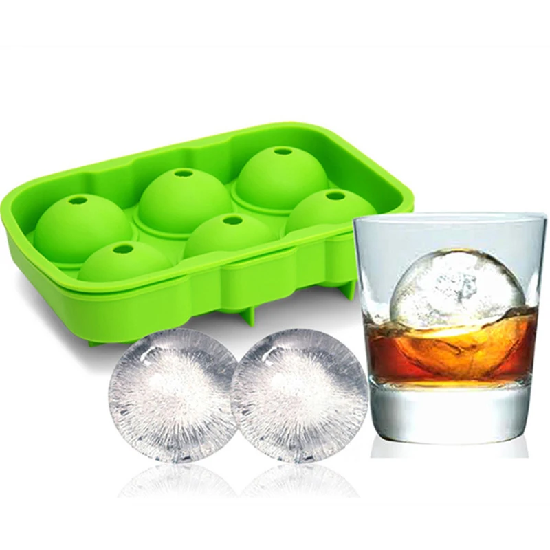 Cuten customize Bandeja de hielo 6 Cavities Round Shape Ice Ball Maker Silicone Large Sphere Ice Cube Mold Tray For Whisky
