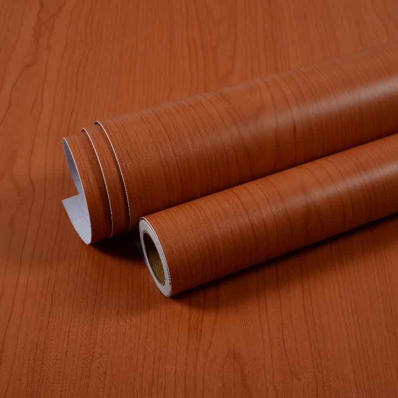 Factory Wholesale PVC Wallpaper Red Cherry Wood Grain Background Peel Stick Waterproof Wall Sticker Bathroom Cabinet Door Decor