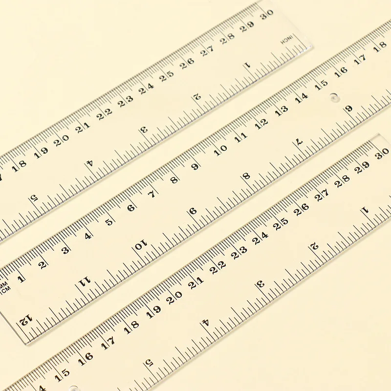 Plastic Ruler Kit Measuring Tool Transparent Straight School Office with Packing for Student Clear 30 Cm 12 Inch Customized Logo