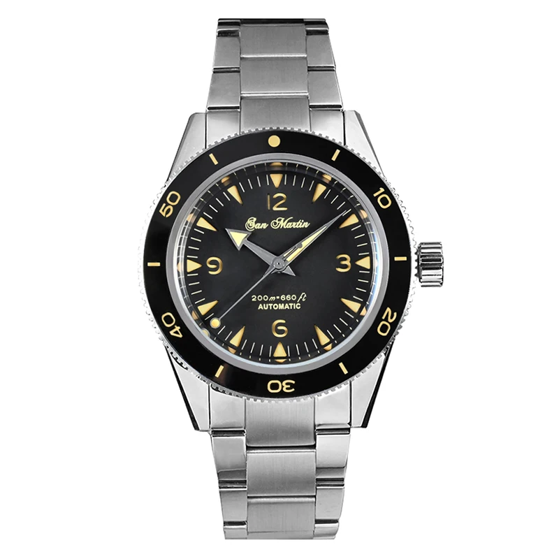 High quality san martin classical vintage mechanical automatic NH35 20atm sandwich diver dome sapphire glass watch men for sale