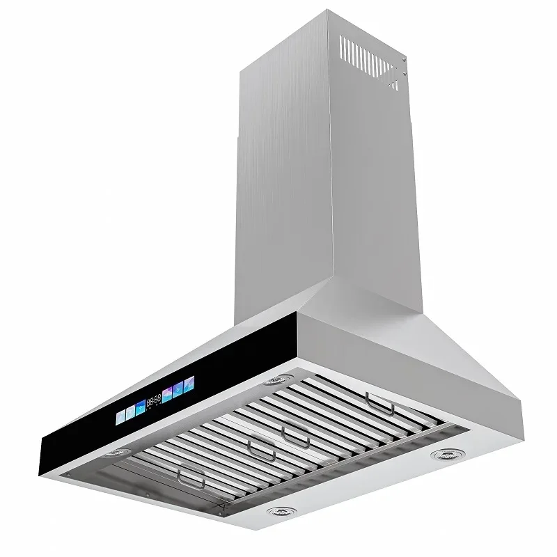 90 cm Wall-Mount Range Hood Durable Stainless Steel Copper Gas-Powered Efficient Extraction LED Chimney Cabinet US Vented