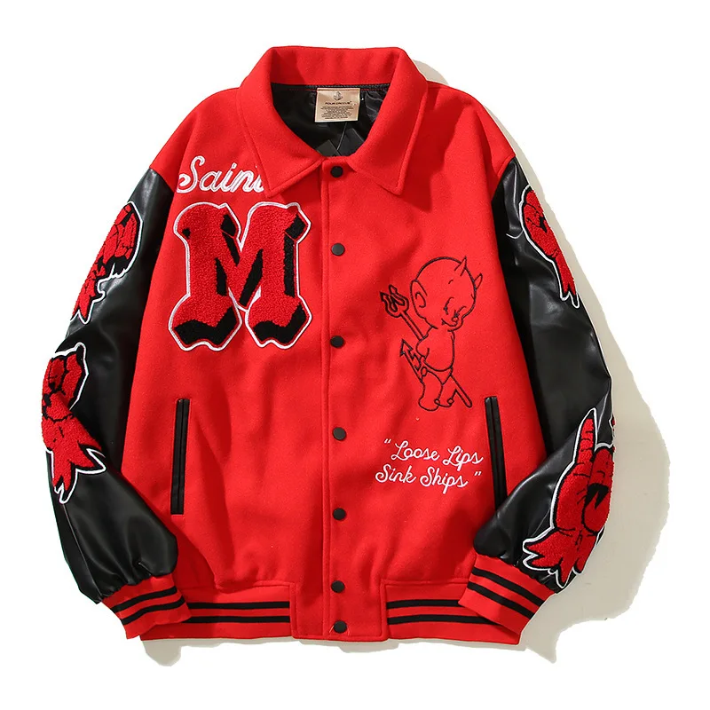 Custom Spring Men Pu Leather Baseball Suit American Vintage Color Embroidered Fashion Brand Shirt Jacket