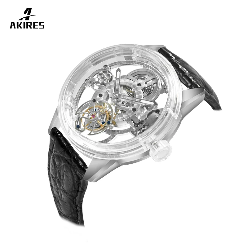 OEM Custom Logo China Sapphire Glass Case 316L Stainless Steel Transparent Hollow Tourbillon Wrist Watch