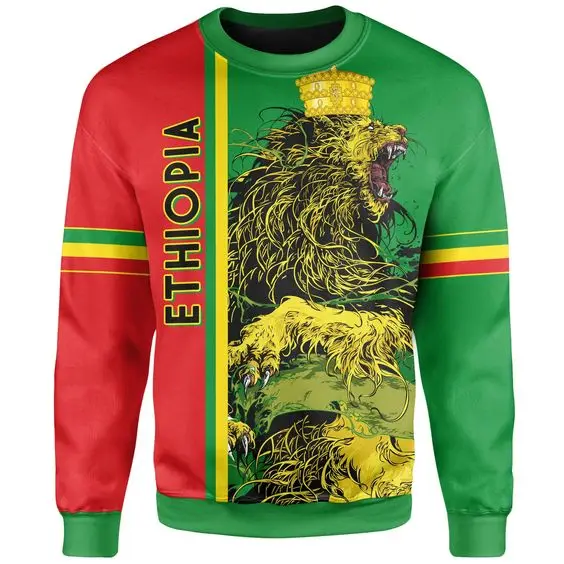 Quarter Style Lion Crown Ethiopia Sweatshirt Custom Name Logo Reggae Lion Roar Sweatshirt Dropshipping