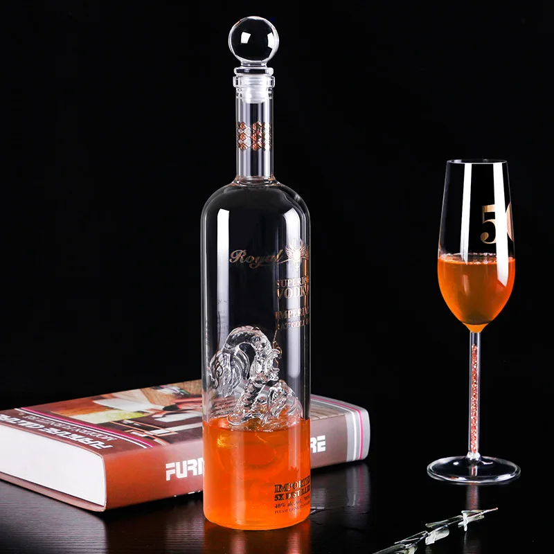 1800ML Rum,Bourbon,Vodka,Tequila  Dragon Bottle  Fancy Glass Wine Bottles   Handcraft Borosilicate Glass Glass Liquor Bottle