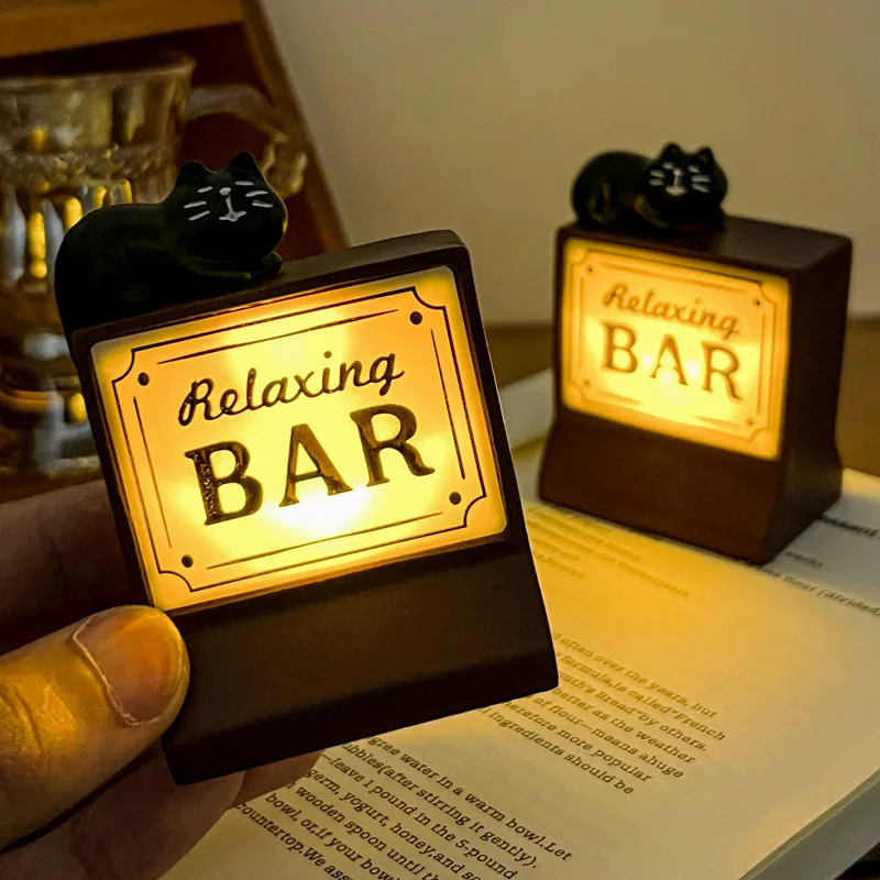 Coffee Bar Retro Cat Desktop Decoration Atmosphere Light Small Ornament High-end Sense Niche Night Light Mini ABS European 10000