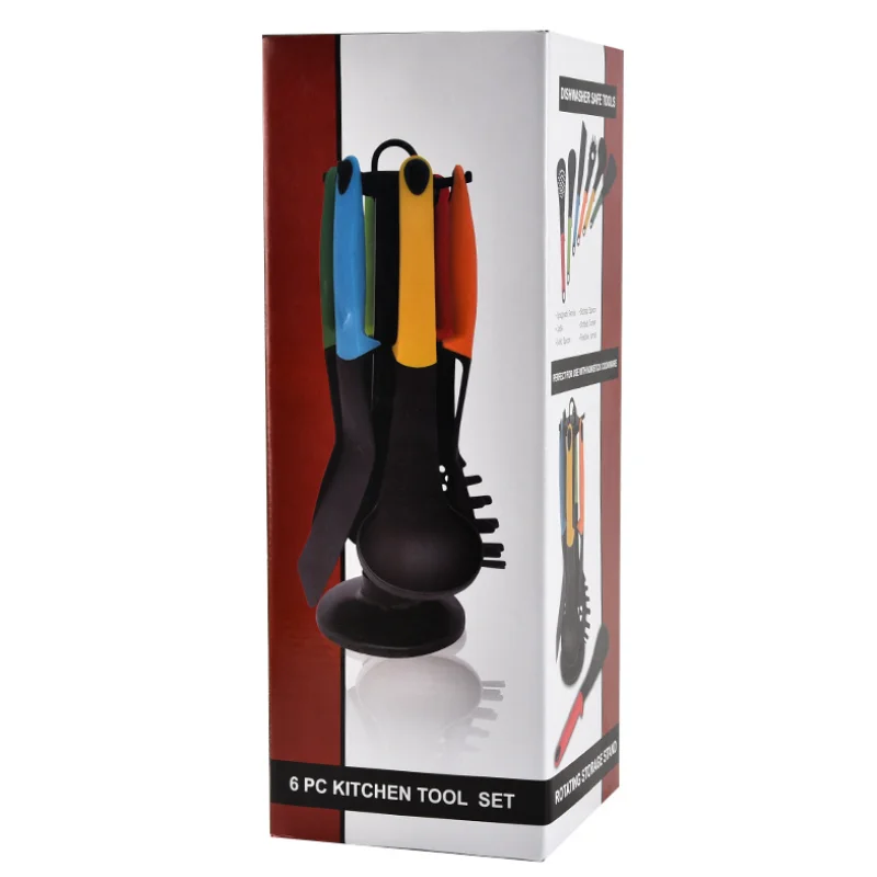 6Pcs Nylon Kitchen Utensil Set with Rotating Storage Stand Cooking Utensils for Kitchen