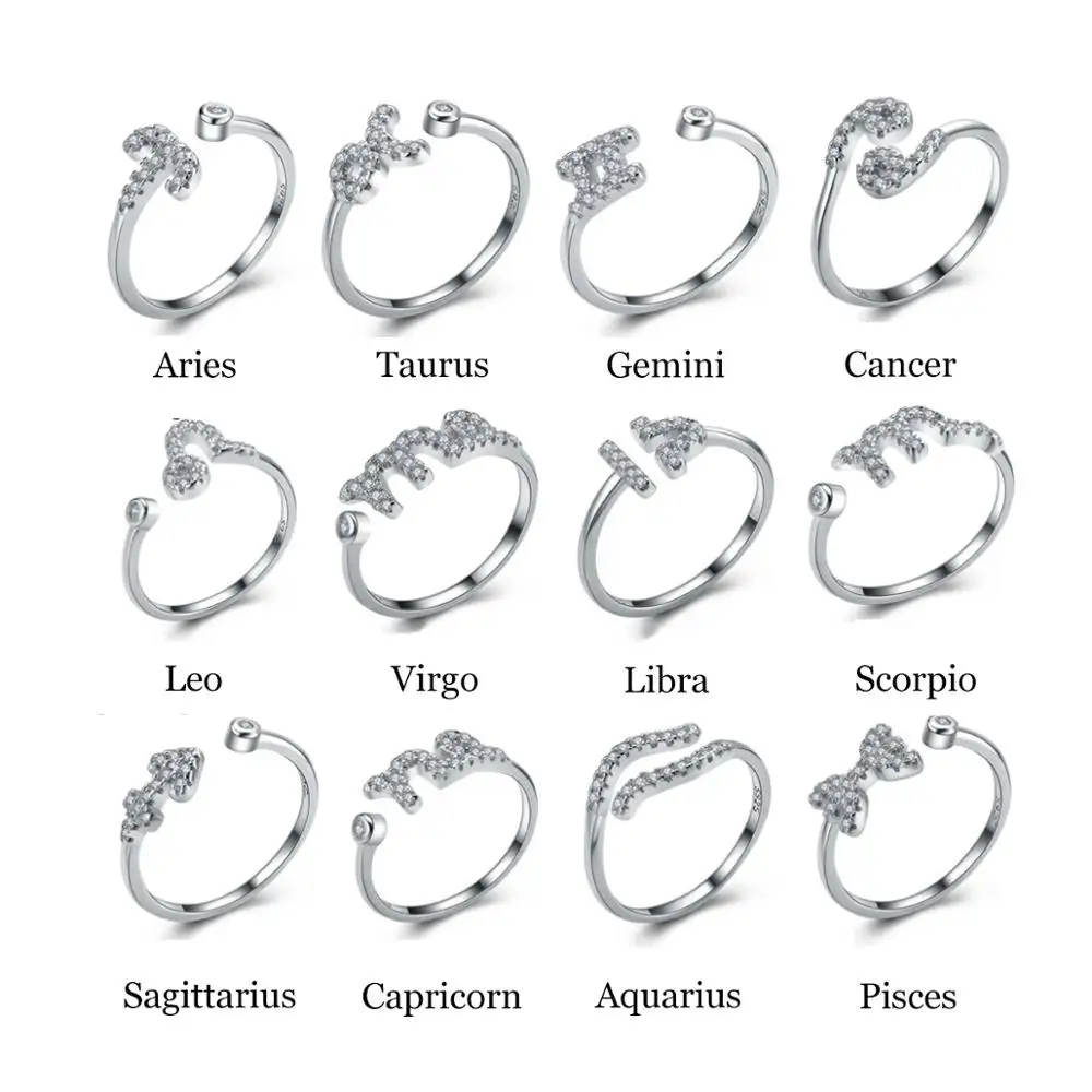 minimalist jewelry simple thin zodiac sign adjustable 925 sterling silver zodiac stackable ring