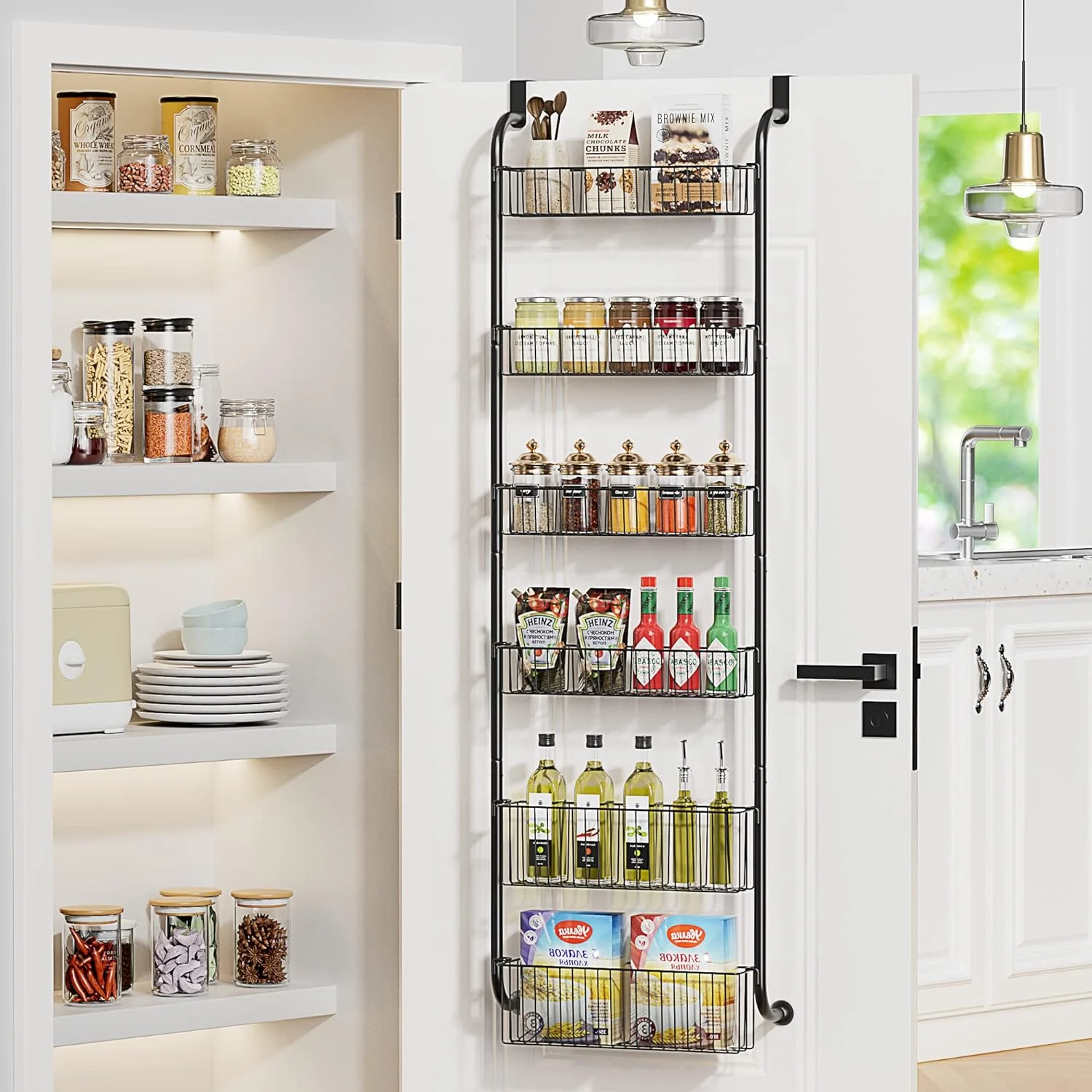 Available in Black White Select 6 Tier Over the Door Pantry Organizer Wall Mounted Spice Rack Kitchen Storage Racks Food Pantry