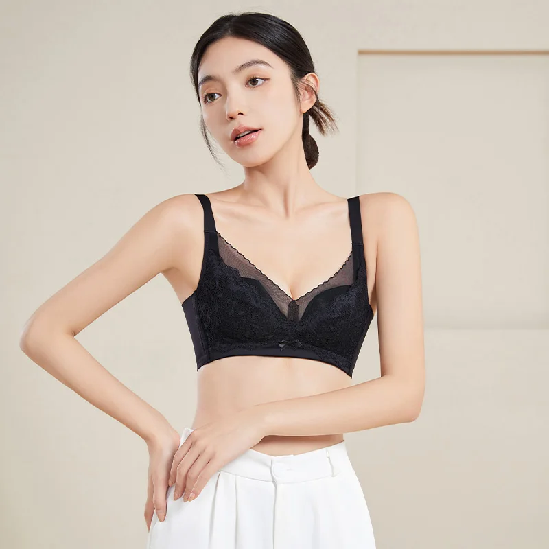 2024 new silk lace design gathered bra ladies