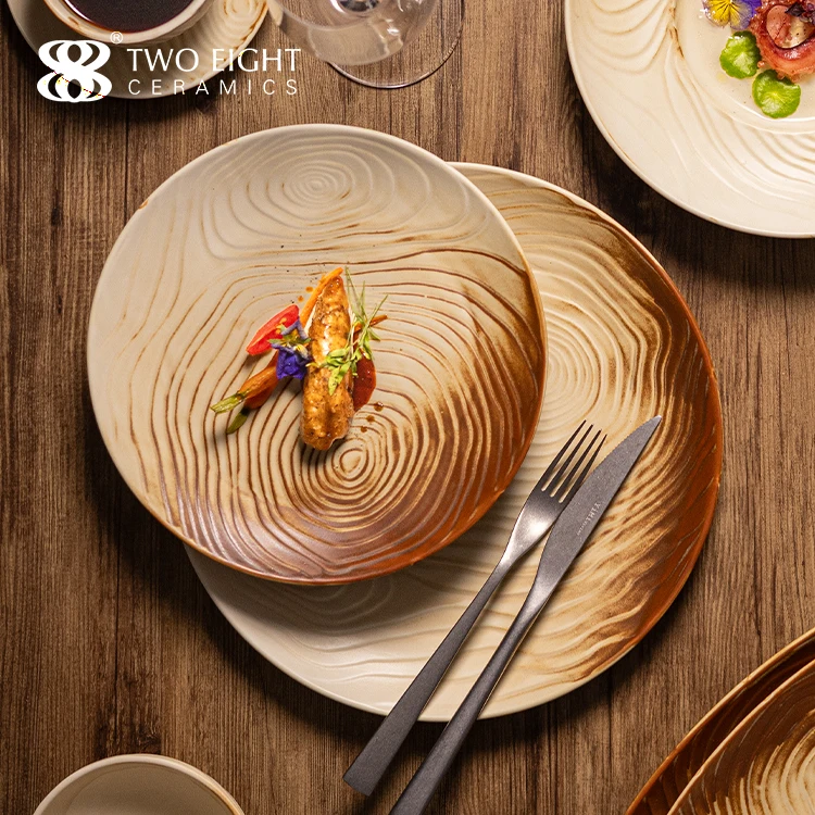 Chef Tree Pattern Art Customized Porcelain Dinnerware Plate Dishes For Hotel Restaurant Bowl Ceramic Tableware Set Crockery