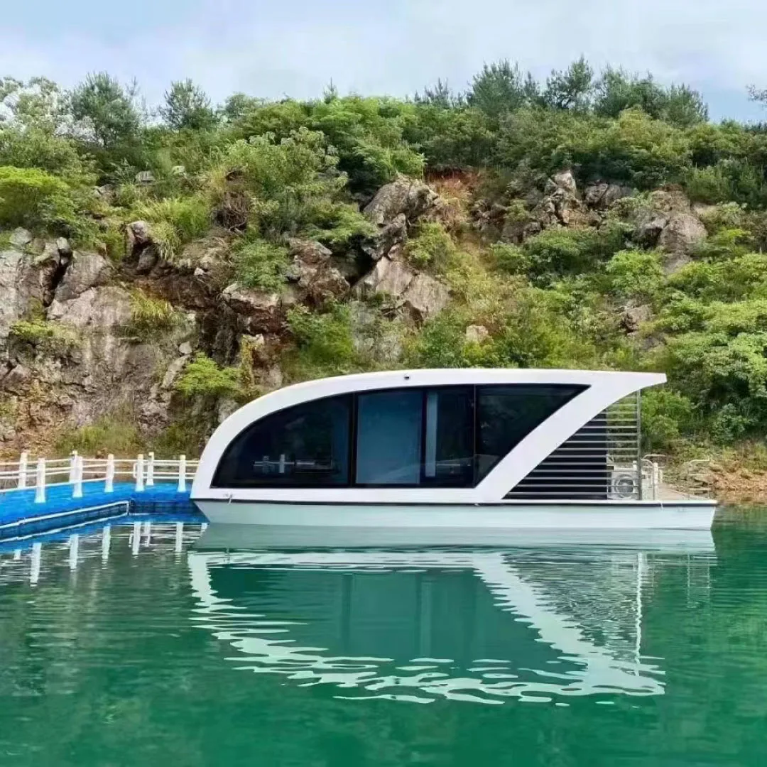 20ft Aluminum Water Floating Pontoon House boat prefab container hotel  Enclosed Home Boat Barge