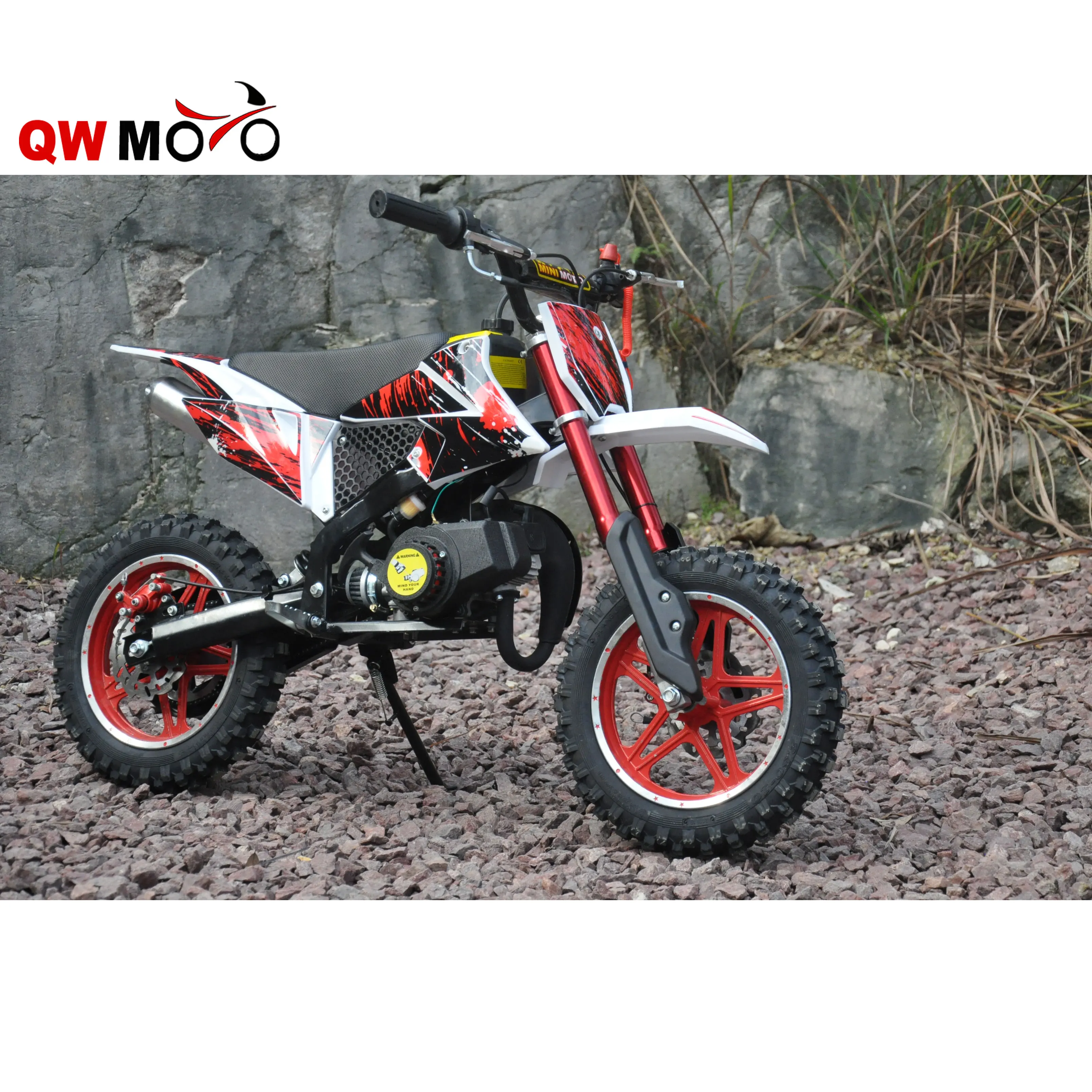 QWMOTO CE 50cc красный газовая мини детский Байк велосипед способный преодолевать Броды для продажи дешевой с красочными диски