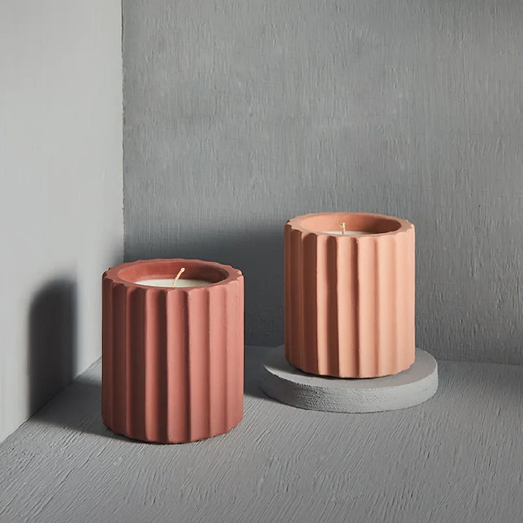Nordic simple modern custom color home decoration striped cylinder matte candle container empty ceramic candle jar