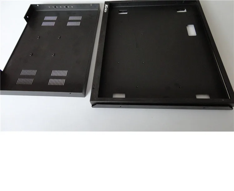 black powder coated low carbon steel sheet metal stamping bending forming fabrication industrial electronic enclosure