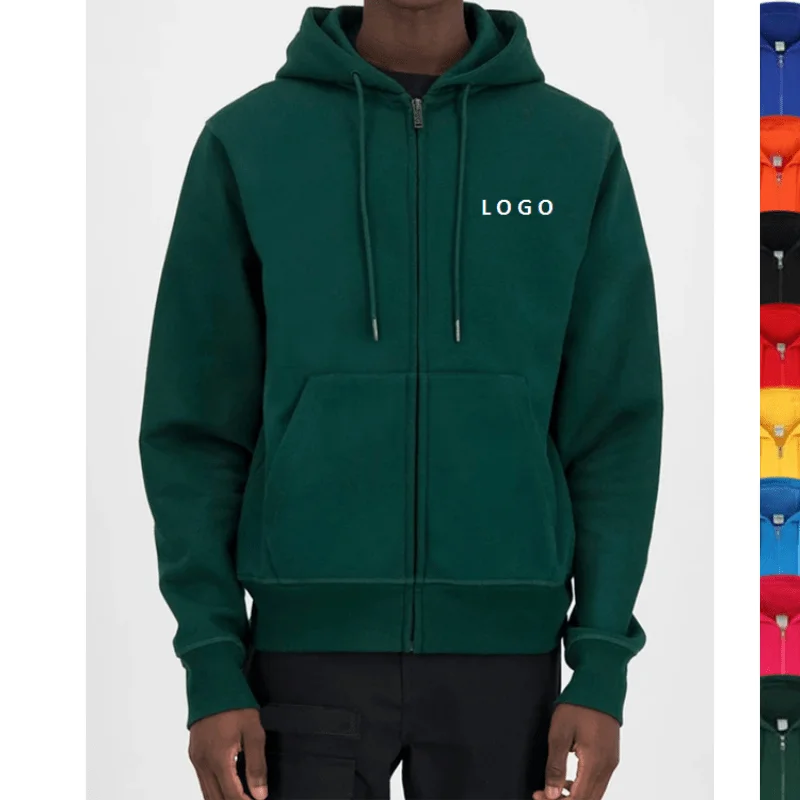 
High Quality Premium Full Zip Up Hoodies Custom Logo Heavyweight Embroidery Graphic Mens Cotton Zipper Hoodie For Men 