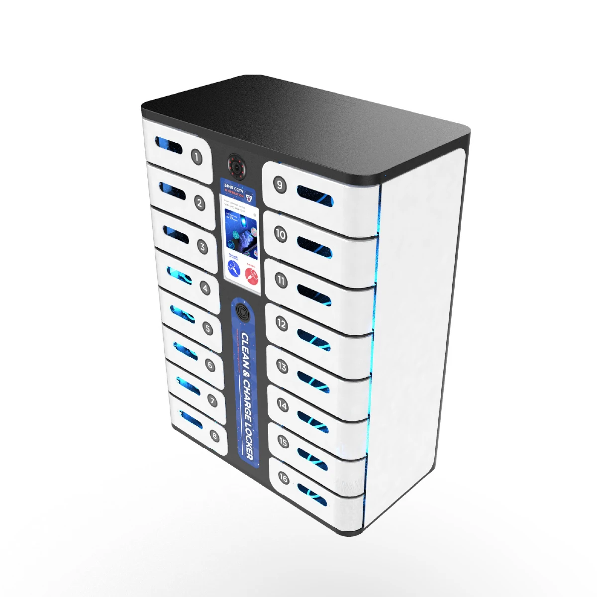 Y2 Power MAX 16 Bay Mobile Sanitizing & Charge Locker PL-SD16-Y2 secured charging station with centralized locking system