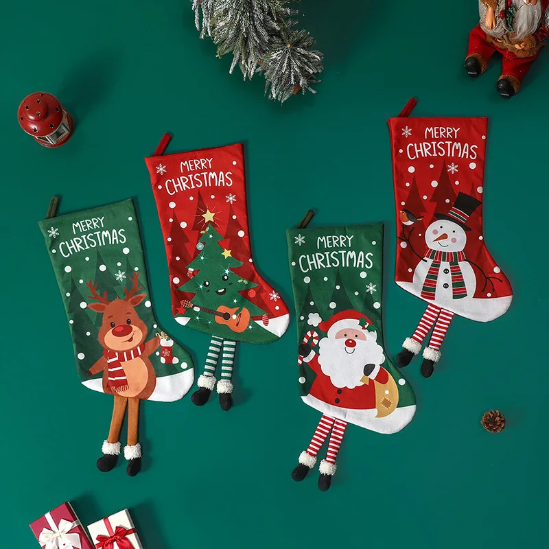 NEW 58cm christmas tree decoration socks high printing with felt leg gift red christmas stocking