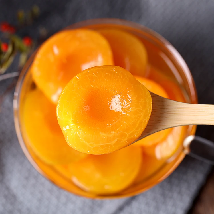 Натуральная свежая консервированная фруктовая банка абрикоса в легком сиропе наполовину нарезанная 410 г 820