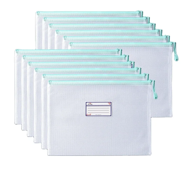 A4 Transparent grid storage bag with zipper pvc portable large-capacity file bag  to hold school supplies high quality