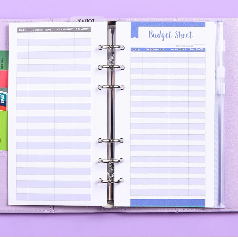 A6 PU Budget Binder Money Saving Binder with Zipper Envelopes Cash Expense Budget Sheets for Budgeting Paper Gift Leather OEM