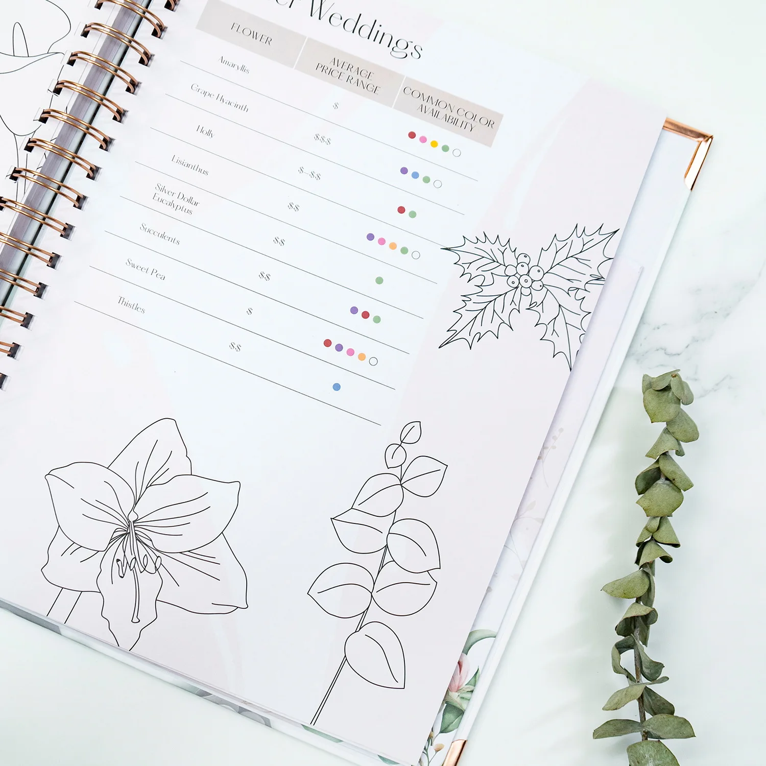 Hot 10 Themes Loose Leaf Gold Stamping Rose Metal Edges Hot Wedding Book A4 Planner Notebook for Wedding with Tabs