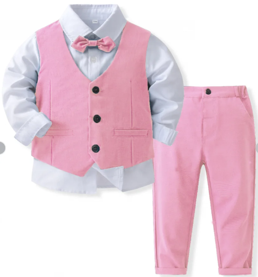 Baby Boys Clothes Formal Suits Gentleman Long Sleeve Shirt Tie Vest Trousers 3Pcs Set Autumn New Kids Boys Birthday Party Dress