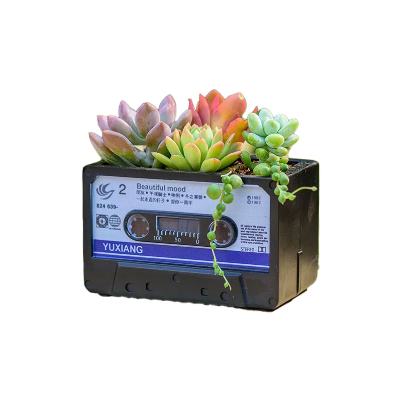 Resin Cassette Flower Pot Crafts Vintage Garden Courtyard Ornaments Meat Plant Cassette Flower Pot Resin Ornaments