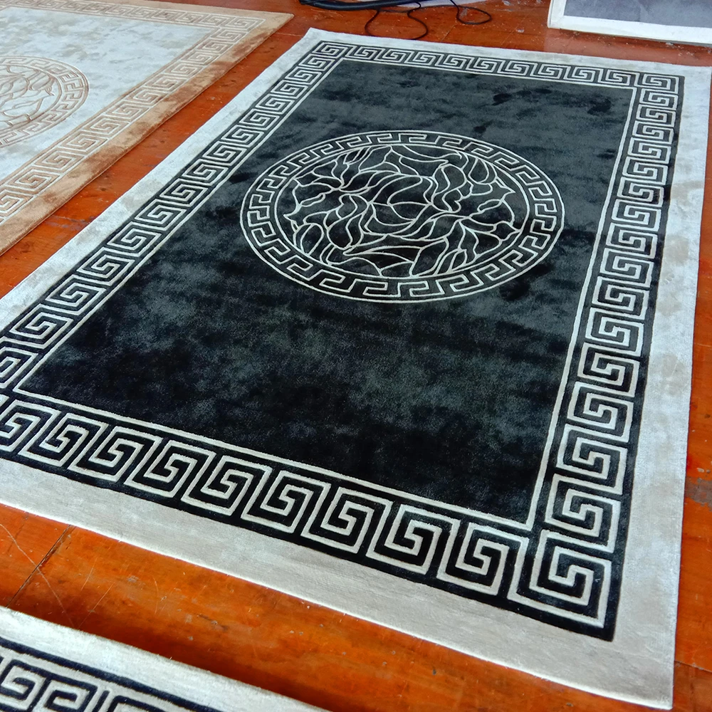 Black color popular design cotton viscose luxury area rugs and carpets wool carpet