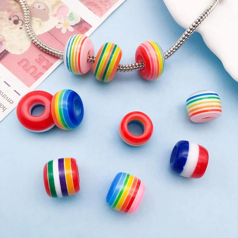 yuku 10 resin stripe large hole round beads hand-beaded jewelry accessories straight loose