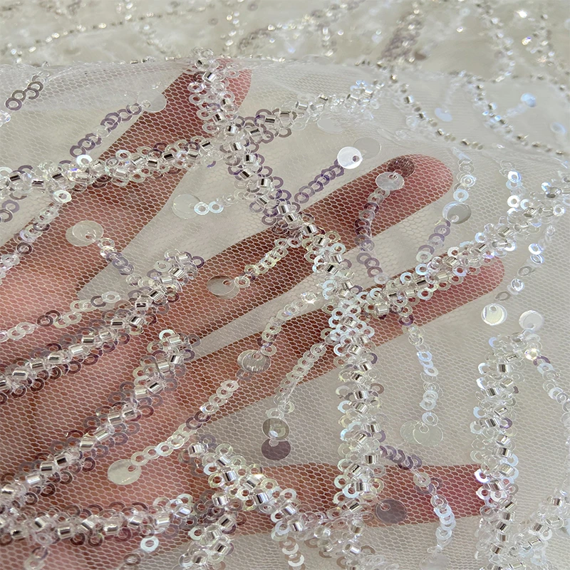 Hong Long Fashion Design Flower Embroidery Attractive French Tulle Lace Fabric For Beautiful Wedding Dress