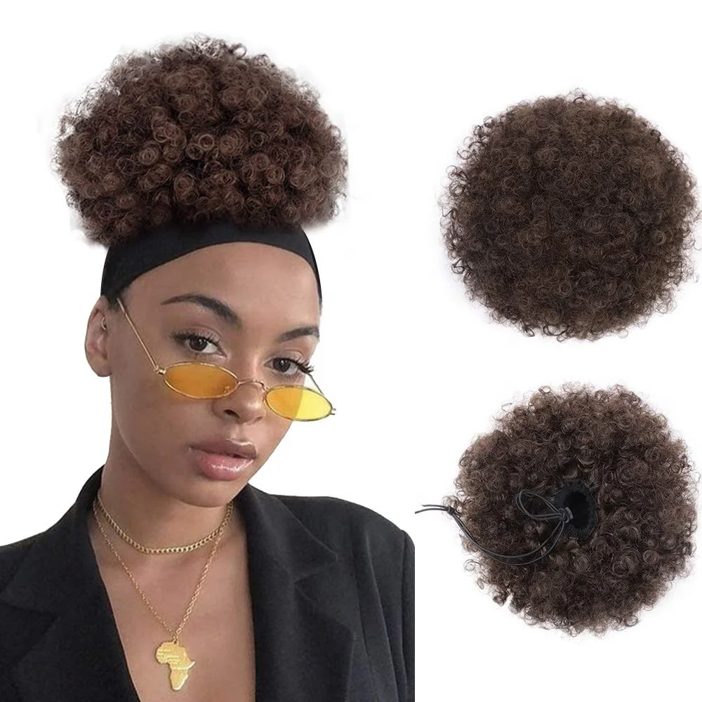 
Synthetic Afro Puff Drawstring Ponytail Bun Extension Hairpieces Updo Hair Extensions Short Kinky Curly Hair Large Size 