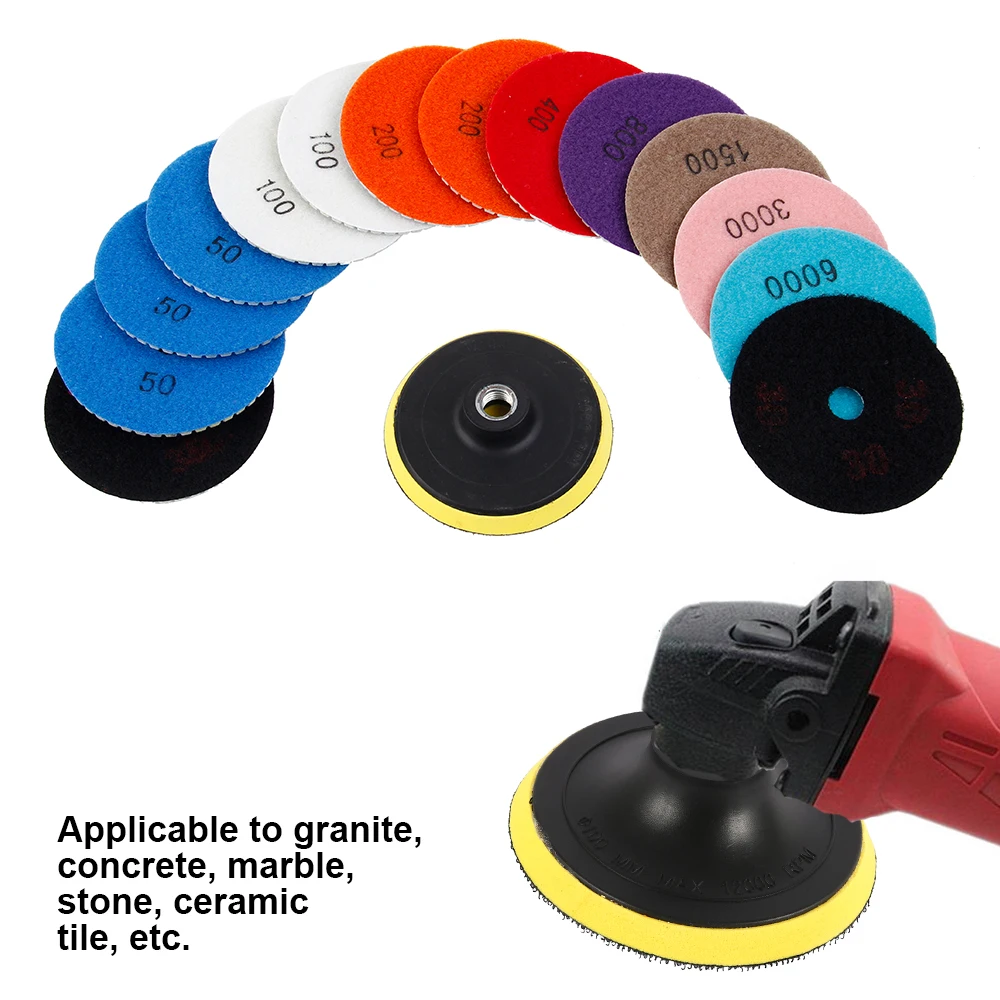 15pcs/set Diamond Polishing Pads 4Inch 100mm Wet/Dry Polishing Backer Granite Marble Concrete Stone Grinding Discs Hand Tools